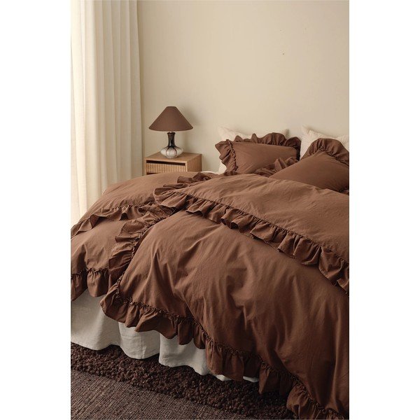 Set copripiumino e federa marrone in cotone organico per letto singolo 150x200 cm Juliette – Ellos Home-image-1
