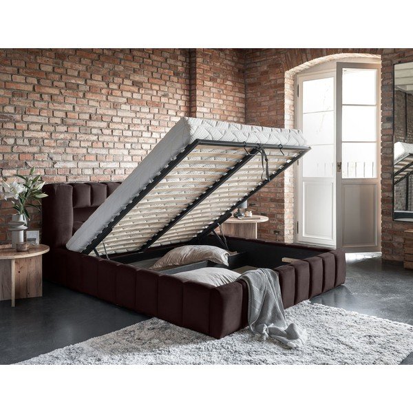 Letto matrimoniale imbottito marrone scuro con contenitore con rete inclusa 140x200 cm Lamica – ELTAP-image-3