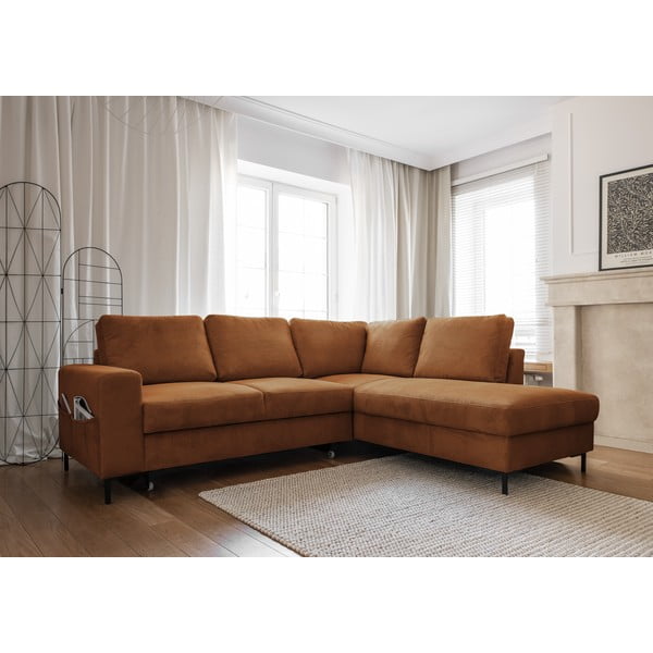 Divano letto in velluto a coste arancio-marrone (angolo destro) Lofty Lilly - Miuform-image-3