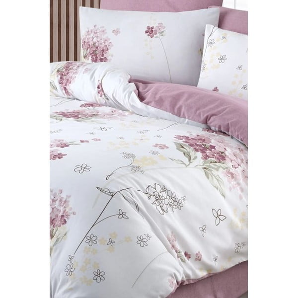 Biancheria da letto bianca/rosa per letto matrimoniale/per letto prolungato con lenzuolo incluso/4 pz 200x220 cm Floral – Mila Home-image-1