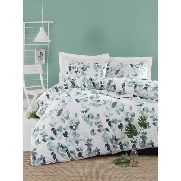 Set copripiumino e federa bianco/verde per letto matrimoniale 200x200 cm Sabine – Mijolnir-image-1