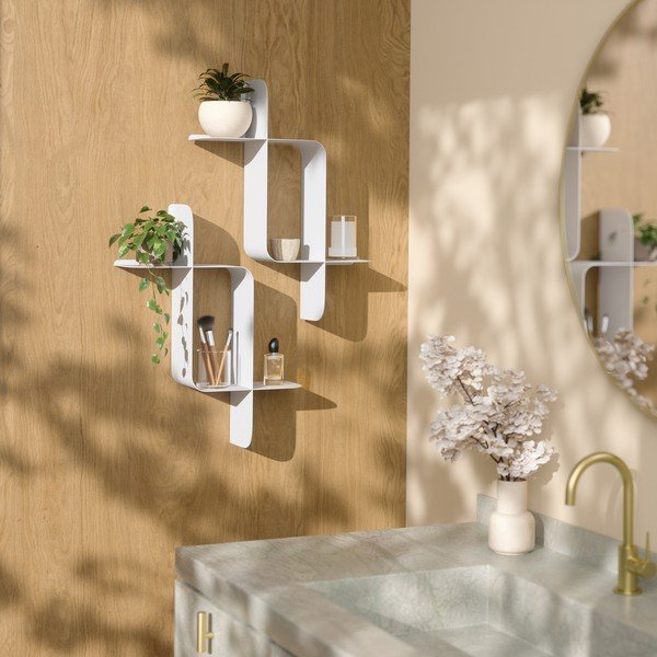 Mensole in set bianco opaco in acciaio con ripiani multipli 2 pz 62 cm Montage – Umbra-image-1