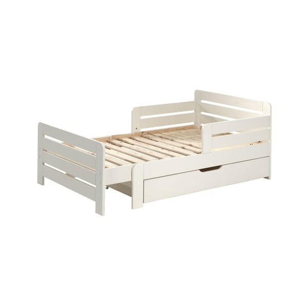 Letto per bambini in legno di pino bianco crescente con contenitore con materasso e griglia Jumper - Vipack