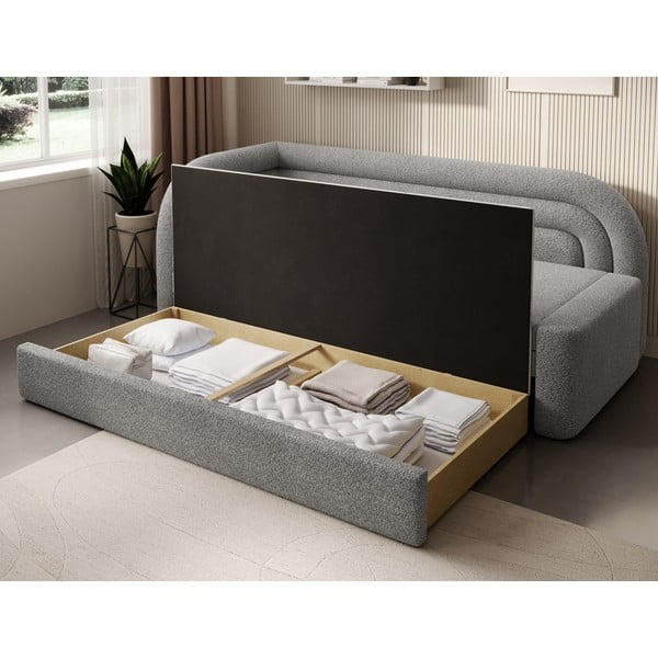 Divano grigio allungabile/con contenitore con penisola a sinistra e rivestimento in bouclé 223 cm Fabillo – ELTAP-image-4