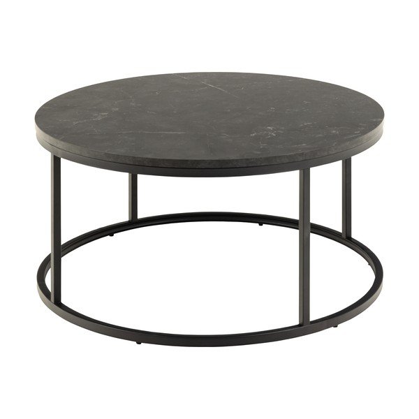 Tavolino rotondo nero con piano effetto marmo ø 80 cm Spiro - Actona-image-4