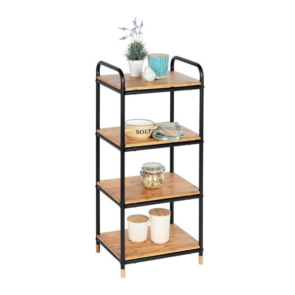 Scaffale da bagno nero in metallo con 4 ripiani in bambù 42x94,5 cm Loft - Wenko-image-3