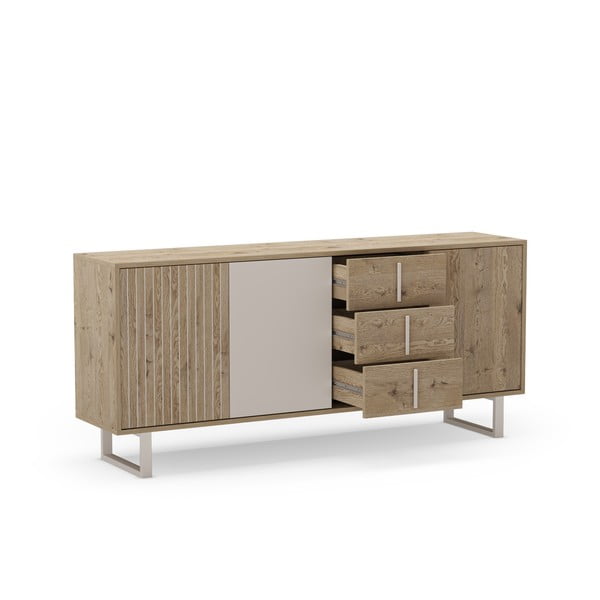 Cassettiera bassa in rovere decorato in colore grigio-naturale 180x80 cm Millay - Marckeric-image-4