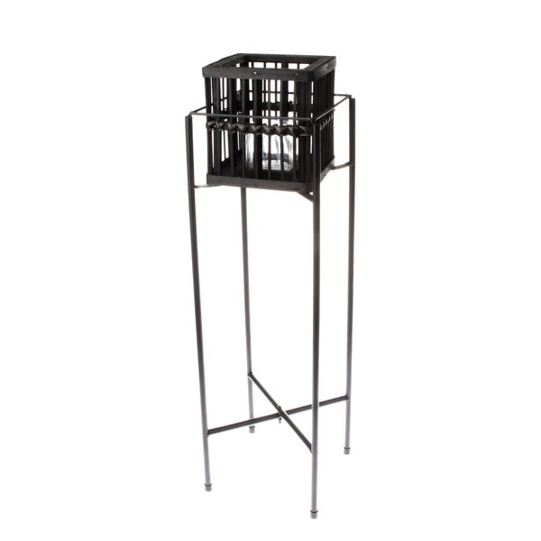 Portacandele nero in metallo e rattan , 65,5 cm - Dakls