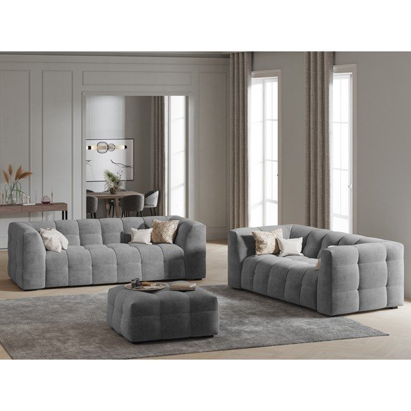 Pouf in velluto grigio Vesta - Windsor & Co Sofas-image-1