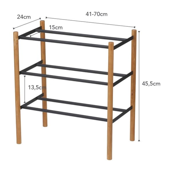 Scarpiera telescopica in metallo in colore nero-naturale - YAMAZAKI-image-2
