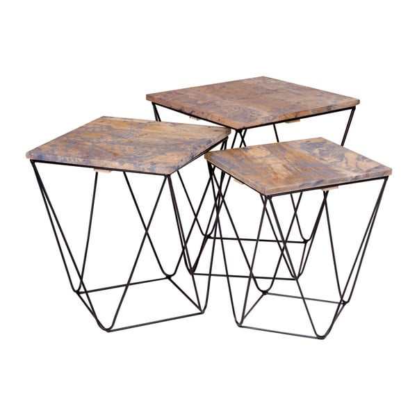 Set di 3 tavoli contenitori con piano in legno di mango grigio Ranchi - House Nordic