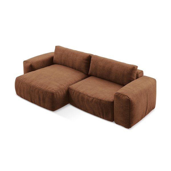 Divano angolare color terracotta allungabile (con penisola a sinistra/con chaise lounge) con rivestimento in ciniglia Kuki – Makamii-image-3
