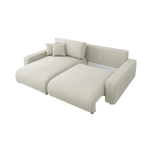 Divano letto angolare in velluto a coste color crema (penisola variabile) Sara - Ropez-image-3
