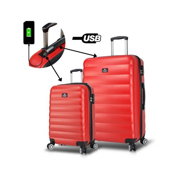 Sada 2 červených cestovních kufrů na kolečkách s USB porty My Valice RESSNO Cabin & Large-image-1