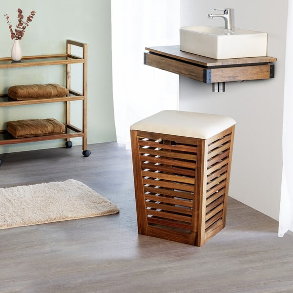 Cesta per il bucato colore naturale scuro in legno 55 l Fondi – Wenko-image-1