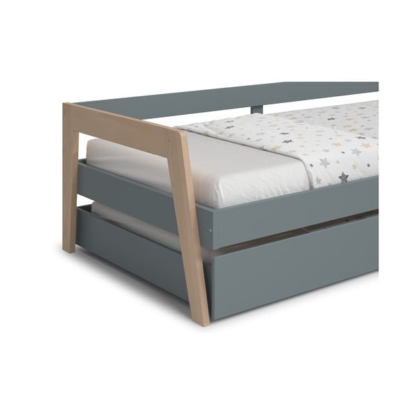 Letto da bambini estraibile verde/verde polveroso in pino massiccio con contenitore con rete inclusa 90x200 cm Carrie – Marckeric-image-1