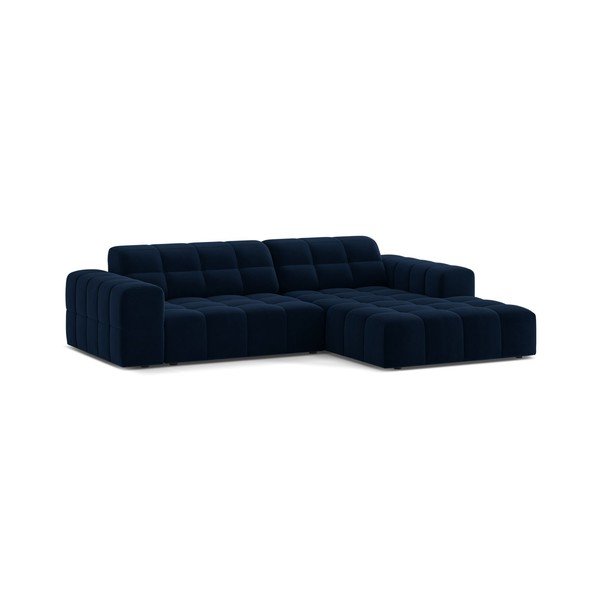 Divano angolare blu scuro (con penisola a destra/con chaise lounge) con rivestimento in velluto Chicago – Cosmopolitan Design-image-1