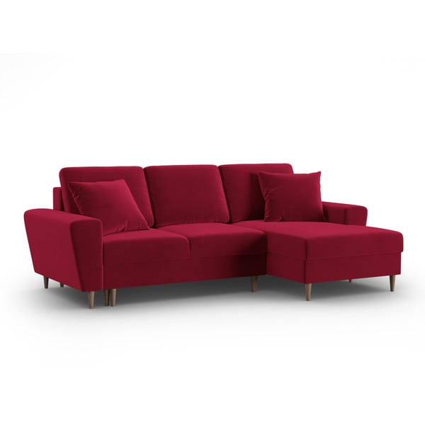 Divano angolare rosso allungabile e con contenitore (con penisola a destra/con chaise lounge) con rivestimento in velluto Kyoto – Cosmopolitan Design-image-4