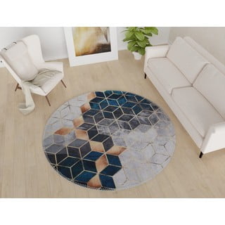 Tappeto rotondo lavabile di colore bianco-petrolio ø 120 cm - Vitaus