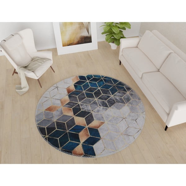 Tappeto rotondo lavabile di colore bianco-petrolio ø 120 cm - Vitaus-image-1