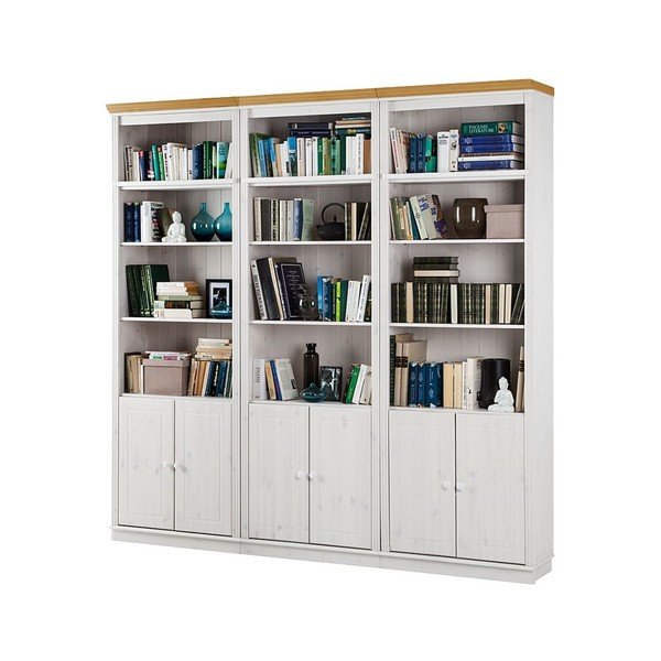 Libreria bianca con dettagli marroni in pino massiccio Annabelle, altezza 219 cm - Støraa-image-1