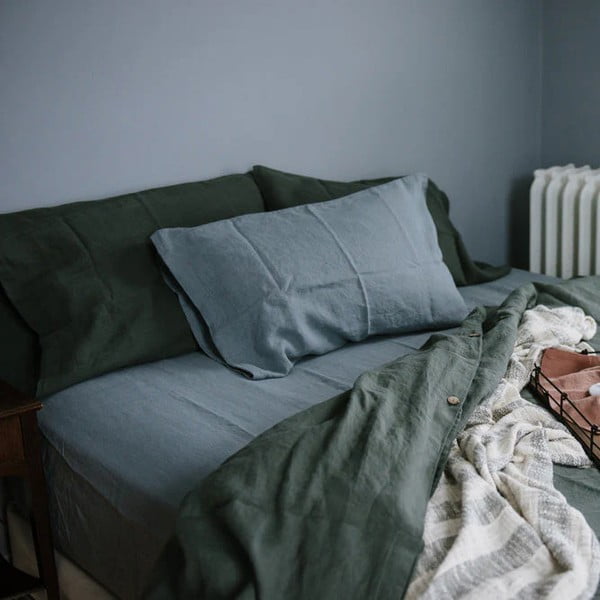 Lenzuolo di lino blu 200x160 cm Blue Fog - Linen Tales-image-1