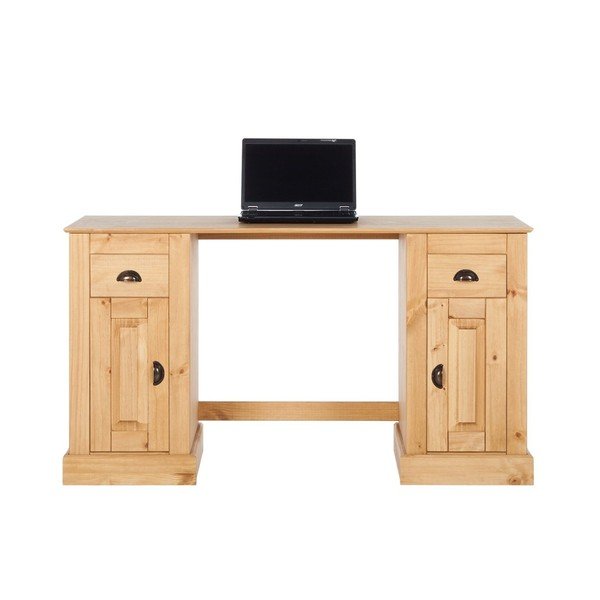 Přírodní pracovní stůl z borovicového dřeva s 2 dvířky Støraa Tommy-image-3