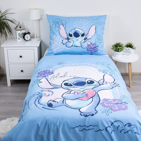 Set copripiumino e federa da bambini blu in cotone per letto singolo 140x200 cm Lilo and Stitch "Wave" – Jerry Fabrics-image-1