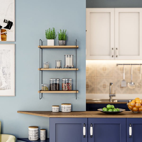 Scaffale a castello in rovere decorato in colore naturale 40 cm Pulalis - Kalune Design-image-1