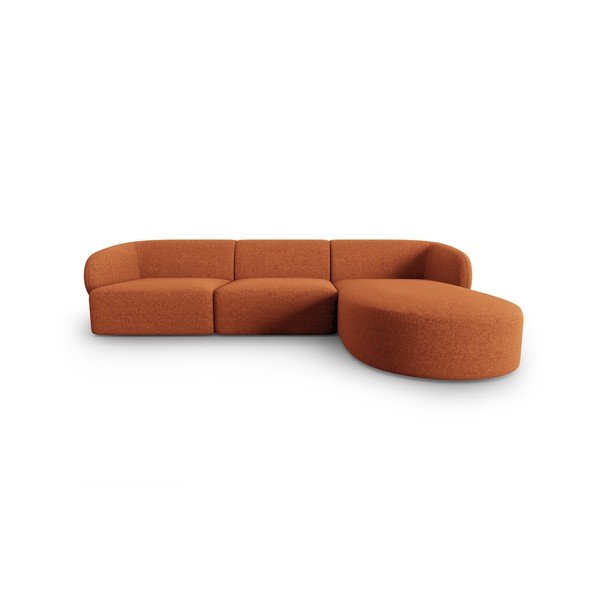 Divano angolare color terracotta (con penisola a destra/con chaise lounge) con rivestimento in ciniglia Paolo – Milo Casa