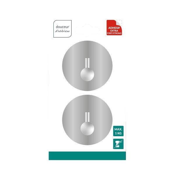 Set di ganci senza foratura color argento lucido in metallo 2 pz Fixeo – douceur d'intérieur-image-1