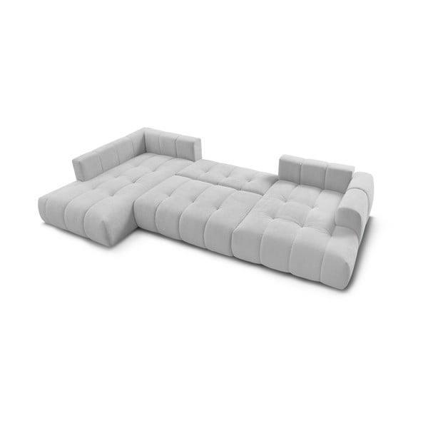 Divano angolare grigio chiaro allungabile e con contenitore (penisola a sinistra/a U) Fuji – Bobochic Paris-image-4