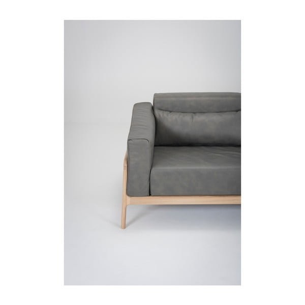 Divano in pelle di bufalo grigio scuro con struttura in rovere massiccio , 180 cm Fawn - Gazzda-image-4