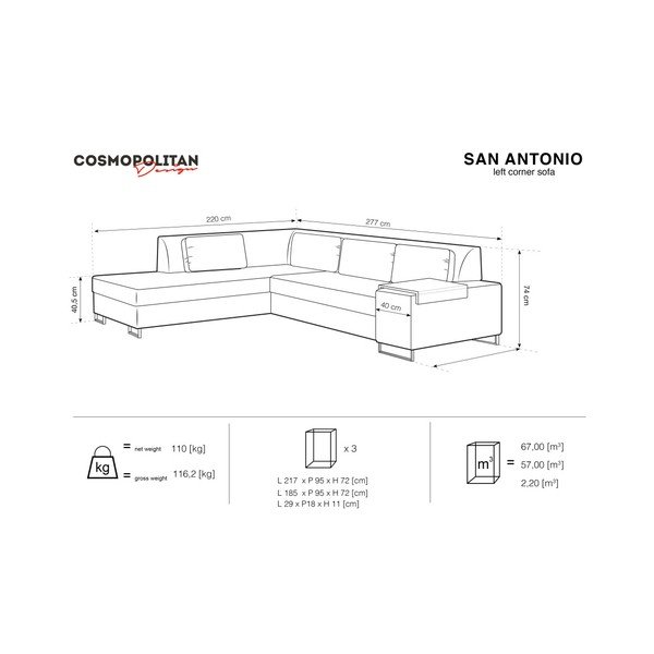 Tmavě modrá rozkládací pohovka Cosmopolitan Design San Antonio, levý roh-image-2