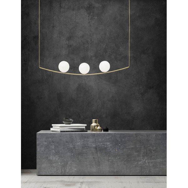 Lampadario bianco/color ottone in metallo con paralume in vetro Vitton – Nova Luce-image-1