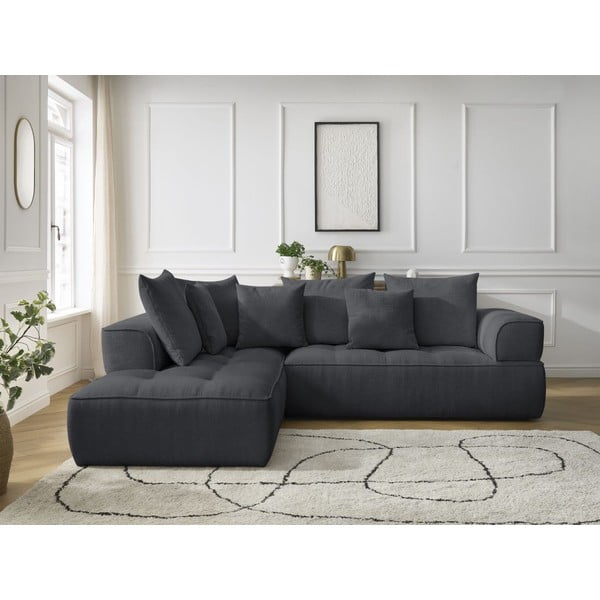 Divano angolare grigio scuro (penisola a sinistra/a L) con rivestimento in ciniglia Whesley – Bobochic Paris-image-1