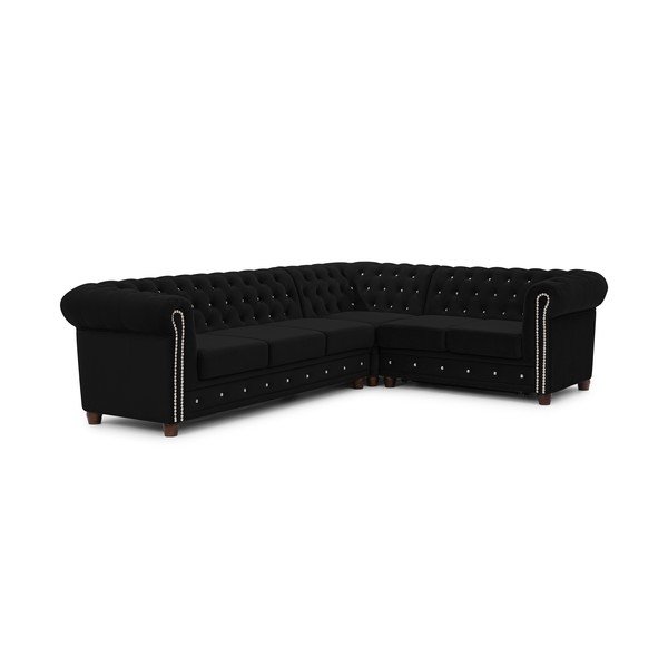 Divano angolare nero allungabile (con penisola a destra/a L) con rivestimento in velluto York Blik – Ropez