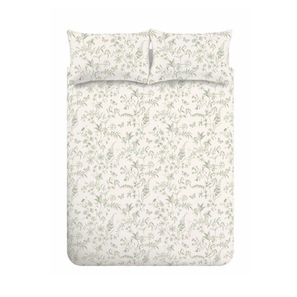 Set copripiumino e federa verde e color crema in cotone per letto singolo 135x200 cm Thea Floral – Bianca