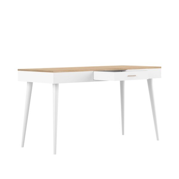 Tavolo da lavoro bianco con piano in rovere 134x59 cm Horizon - TemaHome-image-3