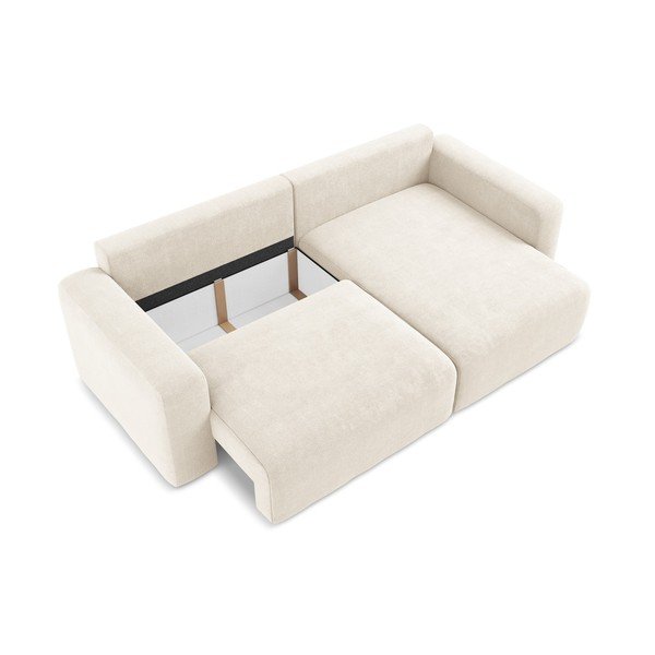 Divano angolare color crema allungabile/con contenitore (con penisola a destra/con chaise lounge) con rivestimento in ciniglia Kona – Makamii-image-4