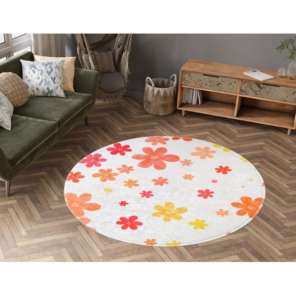 Tappeto per bambini arancione e avorio lavabile ø100 cm Fall Flowers – Vitaus-image-1
