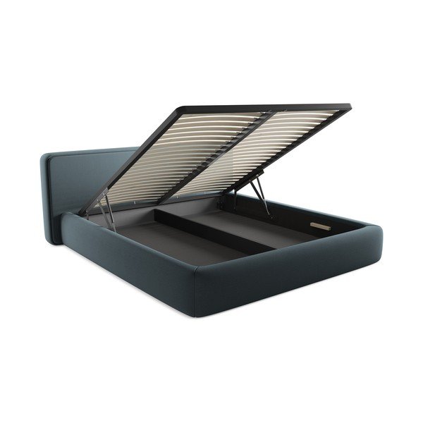 Letto matrimoniale imbottito blu con contenitore con griglia 180x200 cm Kiana - Makamii-image-3