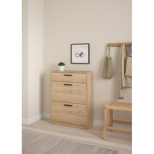 Scarpiera di colore naturale con effetto rovere con ante ribaltabili 70x94x24 cm Escape – Tvilum-image-1