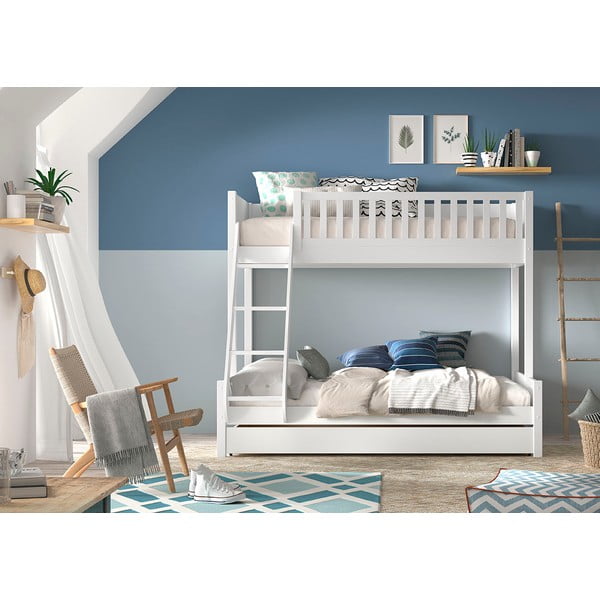 Letto a castello in pino bianco con spazio contenitivo 140x200/90x200 cm SCOTT - Vipack-image-3