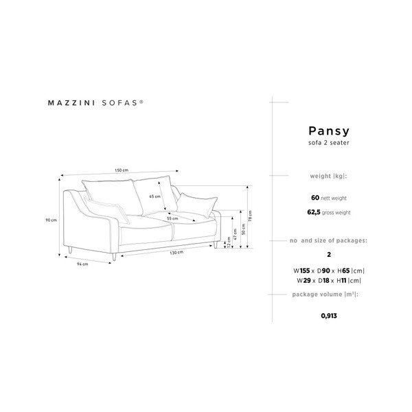 Divano beige Pansy, 150 cm - Mazzini Sofas-image-3