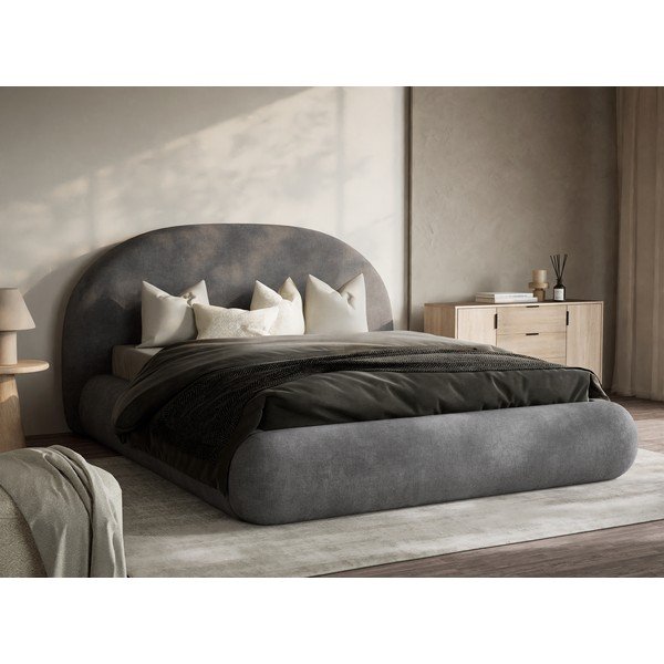 Letto matrimoniale imbottito grigio con contenitore con rete inclusa 180x200 cm Maumere – Maison de Rêve-image-3