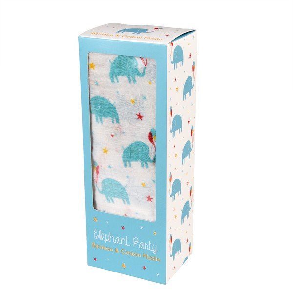 Coperta per bambini bianca/blu in mussola confezionata 120x120 cm Elephant Party – Rex London-image-2