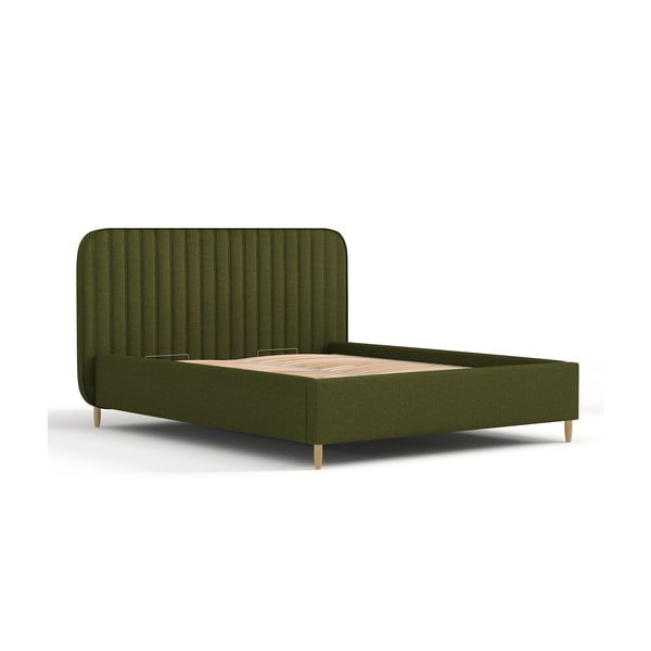 Letto matrimoniale verde imbottito con spazio contenitivo con griglia inclusa 120x200 cm Noto – Maison de Rêve