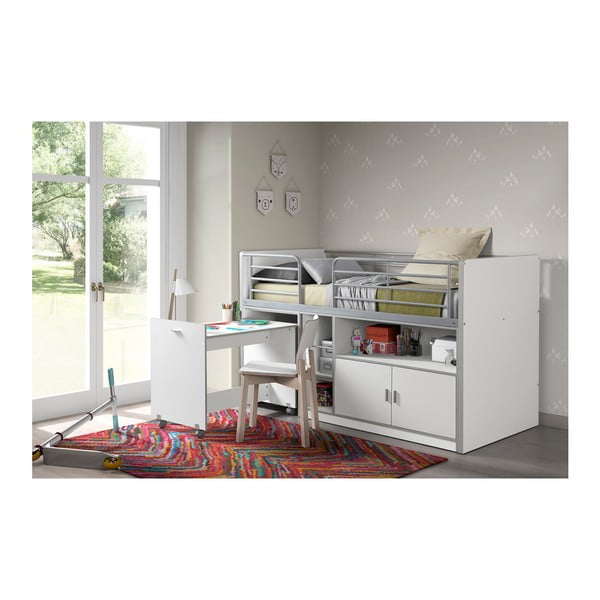 Letto a castello bianco con tavolino estraibile e contenitore , 200 x 90 cm Bonny - Vipack-image-1