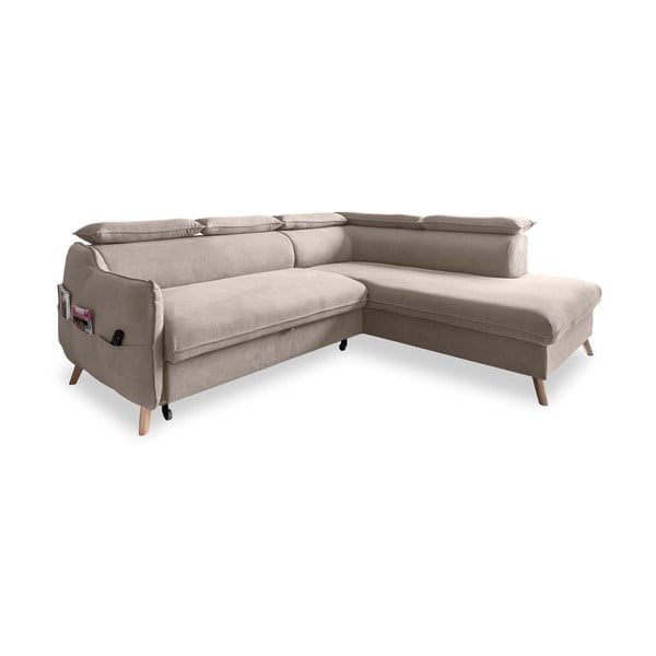 Divano letto angolare in velluto beige (angolo destro) Sweet Harmony - Miuform